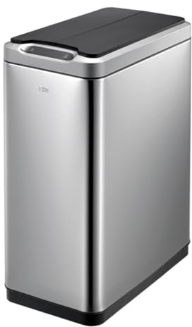 EKO Phantom Automatischer Mülleimer mit Sensor, 2 x 20 L Mülltrennsystem, 2 Fächer, Soft-Close Deckel, Wasserdicht, Fingerabdruckresistent, Abfalleimer Küche, mattes Edelstahl, Abfallbeutelfixierung | Schmal, Volumen 2 x 20 l, HxBxT 655 x 460 x 270 mm