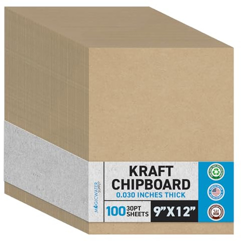MagicWater Chipboard Sheet - 9x12 inch - 30 pt - 0.030 Thick - 100 Pack | For DIY Projects, Heavy Duty Kraft, Paperboard for Scrapbooking, Books, Picture Frame Backing, Art Projects & Crafts