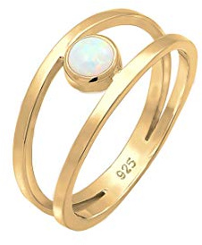 Elli Ring Damen Bandring Zweireihig Synthetischer Opal 925 Silber