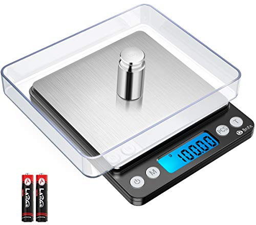 Brifit Feinwaage 0.01g, 500g / 0,01g Digitale Waage, Taschenwaage mit EIN 100g Edelstahl Kalibriergewicht, Küchenwaagen mit Tara-Funktion, PCS Funktion, 6 Einheiten Konvertierung (Schwarz)