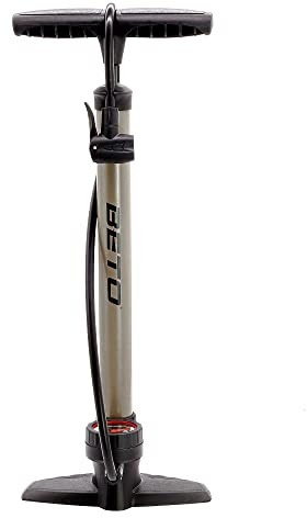 P4B | Luftpumpe in Titan mit Rundem Manometer | Fahrradpumpe für Dunlop, Französisches und Auto Ventil | Standpumpe 11 bar/160 psi