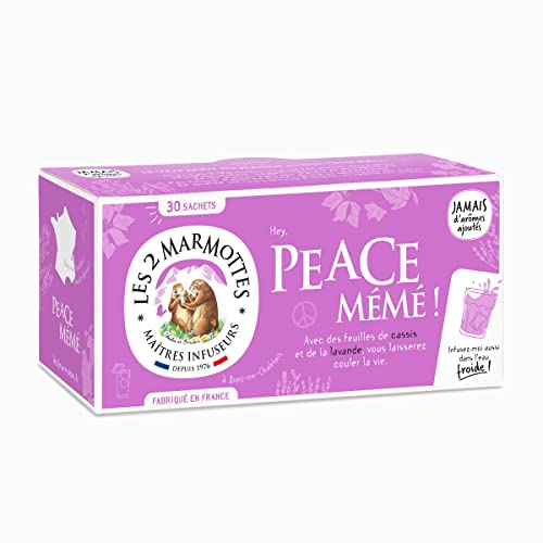 Les 2 Marmottes Infusion Peace Mémé - Cassis Lavande - Bien-Être et Relaxation - Pour le plaisir des papilles - Idéal en glacé - 30 Sachets - Made in France