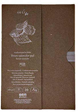 SMLT AA-35/B Authentic line A4 Braunes Aquarellblock authenticpad, 280 gsm braunes Aquarellpapier, 35 Blatt