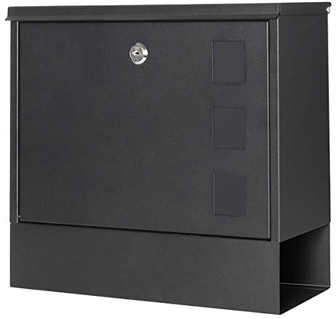 Wall Mounted Letterboxes with Rust-Proof Cover, Parrency Outdoor Key Locking Post Box, 13 x 14 2/5 x 4 1/5, Black