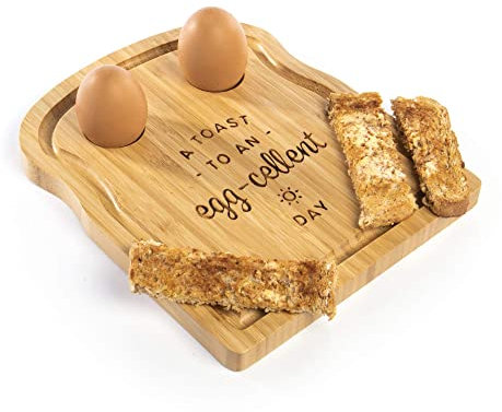 Bamboo Breakfast Board | Perfect for Toast, Bread & Cheese | With 2 Egg Cups | For Family & Friends | Dippy Egg Holder | M&W