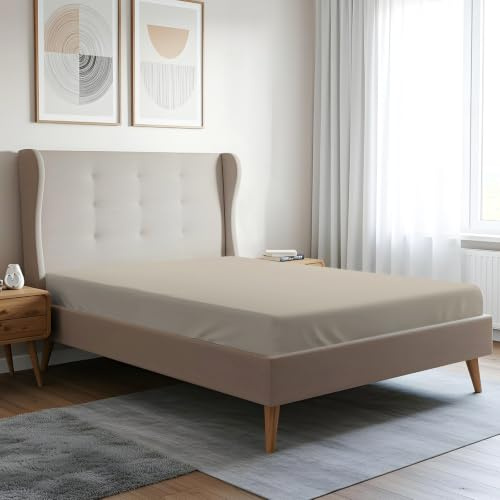 Pizuna 400 Fadenzahl Baumwoll-Spannbetttuch 170x200-180x200cm Einfach Taupe,100% Langstapelige Baumwolle Spannbetttuch,Weiche Mako Satin-Webart passt bis 40cm Matratzenhöhe(100% Baumwolle bettlaken)