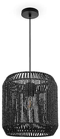 Paco Home Hängelampe Bambus Wohnzimmer Pendelleuchte Rattan Esstisch Esszimmer Lampe E27 Hängeleuchte Papier Boho, Farbe:Schwarz (Ø28cm), Leuchtenart/Farbe:Pendelleuchte - Schwarz