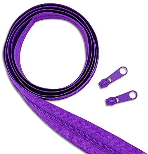 Wohnkult Reißverschluss-Set: 10 m Endlos-Reißverschluss | 3 mm Spirale | + 20 Zipper | Meterware | 25 Auswahl Nähen Reparatur (170 | Lila)