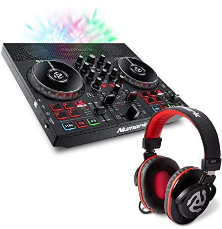 DJ Controller with Headphones - Numark Party Mix Live DJ Controller with Built in Speakers,Party Lights, DJ Mixer and Numark HF175 DJ Headphones with closed back over ear design