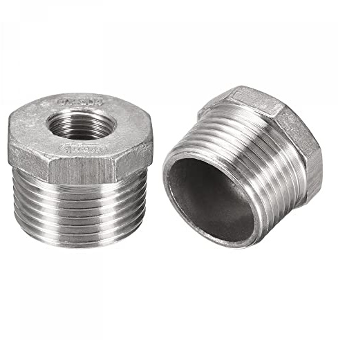 sourcing map Hexagonal Reductor Buje, 1 PT Macho a 3/8 PT Hembra 304 Inoxidable Acero Tubo Montaje Reductor Adaptador, Paquete de 2