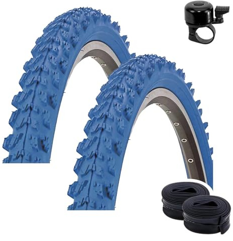 2 x Kenda K-829 Psycho 24 MTB Fahrradreifen Fahrradmantel Blau 50-507 (24 x 1.95) + 2 passende Schläuche DV inkl. Fahrradklingel