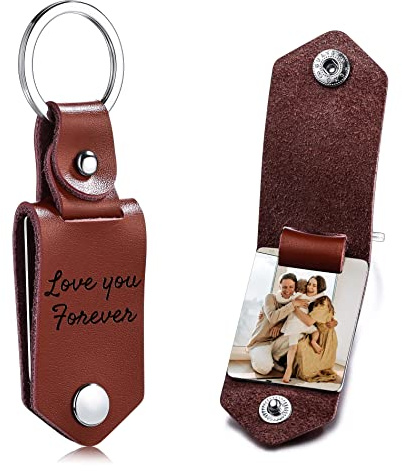 OTXIXTO Schlüsselanhänger Mit Foto Aus Leder - Personalisiertes Geschenk für Männer/Freund/Vater/Ehemann Mit Bild, Datum, Name - Vatertag