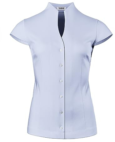 Vincenzo Boretti Blusa, Modern-Fit/Taglio Abbastanza Aderente, Colletto Alto, Jersey, Maniche Corte Azzurro 40
