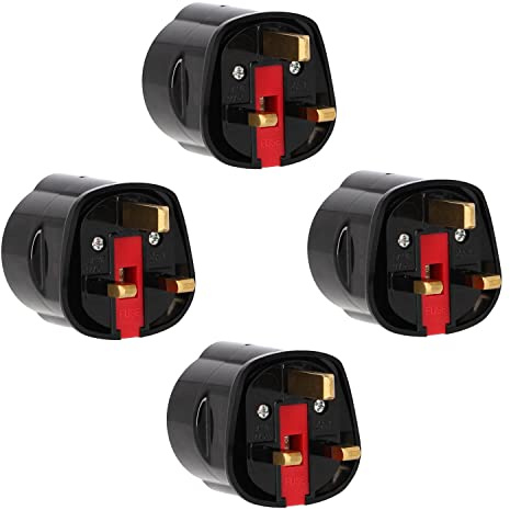 4er Set LED Universum Reiseadapter für Schutzkontakt-/Euro-Stecker (Typ F) auf GB England Zypern Hong Kong V.A.Emirate Steckdose (Typ G) - schwarz | Reisestecker Steckdosenadapter 1508533