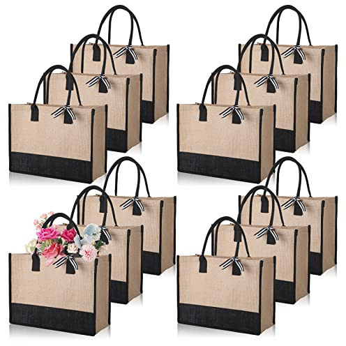 Reginary 12 Pieces Burlap Tote Bags Set Jute Tote Bag with Handles Initial Canvas Beach Bag Large Reusable Burlap Gift Tote Bag for Women Shopping Market Grocery Holiday Travel DIY Gift Bags