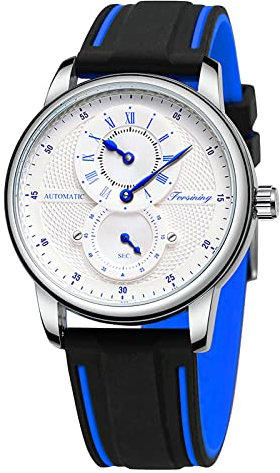 FORSINING Herren-Armbanduhr, automatisch, mechanisch, selbstaufziehend, Sport, Chronograph, Silikon, Armbanduhr für Herren, modisch, Business, wasserdicht, blau