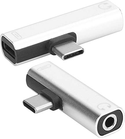 USB C to 3.5mm Headphone and Charger Adapter, 2Pcs 2 in 1 TypeC to 3.5mm Assist Audio Cable Wire Charger Headset Distributor Adapter for C Type Mobile Phone(Silver)