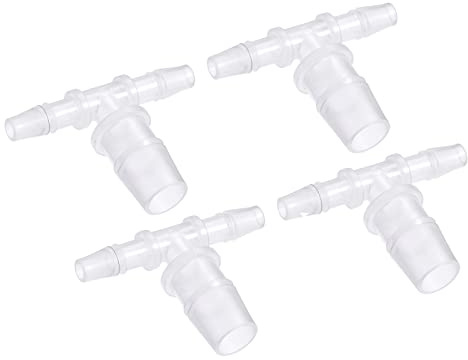 M METERXITY 4 Paquete Púa Manguera Montajes - 6x12x6mm OD T Plástico Tubería Conectores Aplicar a Agua Combustible, Transparente(T Forma 3 Vías)