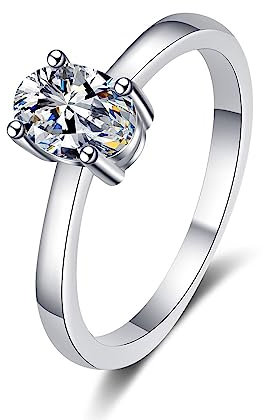 Dsnyu Ring mit Stein Weissgold, Promise Ring Oval 925 Sterling Silber Weiss Größe 47 (15.0) mit Schmuck Box