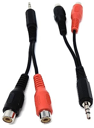 DRUT 2pcs 15cm 3.5mm Stereo Jack Plug to Twin RCA Phono Sockets Audio Cable Adapter Splitter Lead (Black)