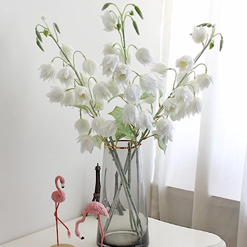 Künstliche Blauglocken-Seidenblumen, für den Außenbereich, künstliche Kunststoffblumen, 83 cm, künstliche Maiglöckchen, Windspiel, Orchidee für Zuhause, Büro, Dekoration, Weiß, 4 Stück