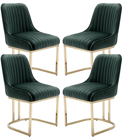 chairus Esszimmerstühle Samt Metallbeine Gepolstert Modern 4er Set Grün | Samt-Bezug, Metallbeine, gepolstert, modernes Design, für Küche, Esszimmer, Wohnzimmer
