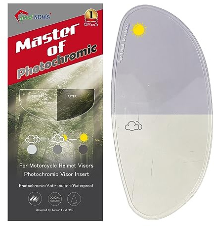 XII WY Insert visière de transition ouverte 3/4, pour casque de moto, film photochromique anti-buée, teinte claire à indigo, réactif au soleil, intérieur transparent