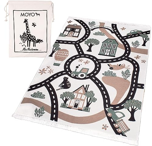 MOYO Kinderzimmer Teppich - Wendeteppich aus 100% recyceltem Garn, Perfekt für die Kinderzimmer Deko, hoher Baumwollanteil, Kinderteppich Straßenteppich (170 x 120 cm)