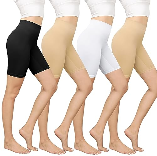 YaShaer Säkerhetsboxershorts för kvinnor, anti-skavning, långa trosor underkläder, sömlösa trosor för underklänningar, pojkshorts, halk, leggings, 4-pack, Färg 01: Svart+vit+nude+nude, M