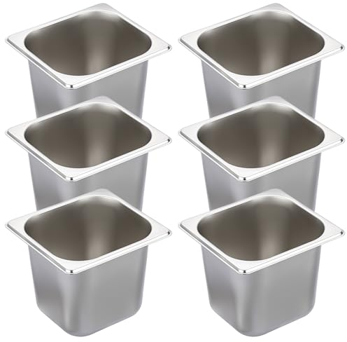 SUMNACON 6 Packs 1/6 Size Stainless Steel Steam Table Pans Hotel Pan, 6 Inch Deep Food Storage Organizer Catering Plate Kitchen Dining Plate Storage Pan for Restaurant Buffet Party