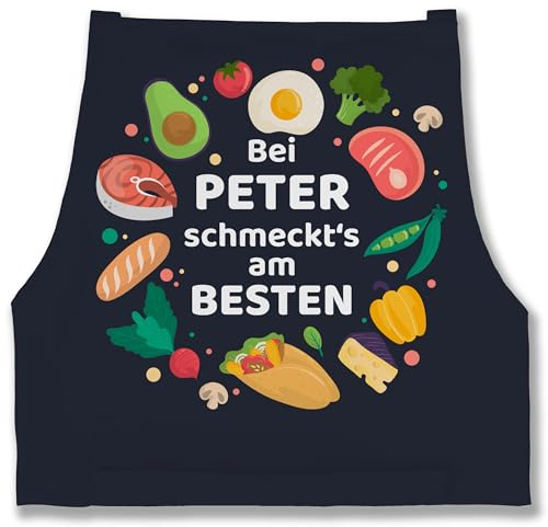 Schürze - Kochschürze - Bei Name schmeckts am besten I Fleisch I Fisch I Geschenkidee Hobbyköche I Kochen - 85x69 - Navy Blau - personalisierte kochschuerze küche männerschürzen koch schürzen