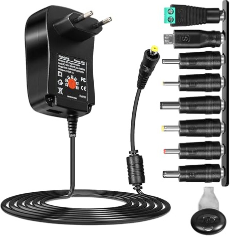 Ailao Universell laddare 12 V justerbar universell strömförsörjning 30 W universell DC 3V-12V bärbar dator laddare med USB-port med 8 portar europeisk AC 100-240V uttag.