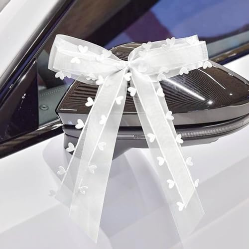 FGen 50 Stück Autoschleifen Hochzeit, Autoschleifen Antennenschleifen Weiß, Autoschmuck für Hochzeit, Handgemacht Satinband, Einfaches Binden am Auto, für Hochzeits, Autoschmuck, Zuckerbeutel, HDJ-025