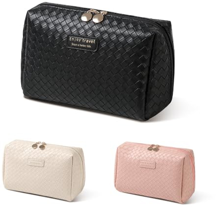 Kosmetiktasche Groß Kulturbeutel Damen PU Leder Reise Schminktasche, Make up Tasche Wasserdichter Tragbare Makeup Bag Taschen Organizer mit Reißverschluss （Black Groß）