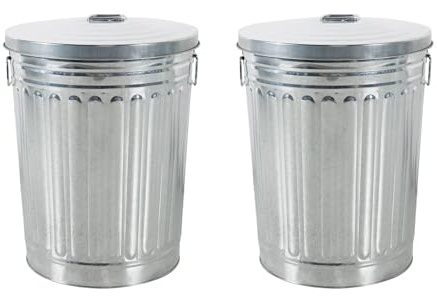 HAC24 2x Zink Abfalleimer mit Deckel 58 Liter Silber Outdoor Garten Mülleimer Tonne Mülltonne Zinktonne Abfalltonne
