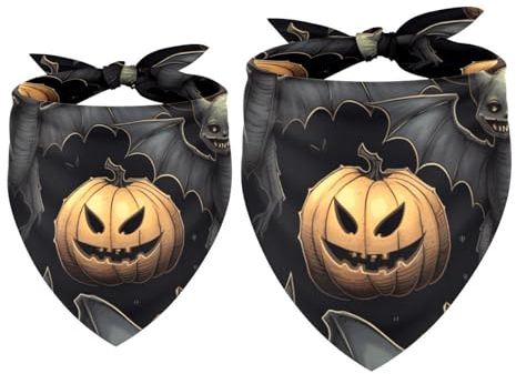 Hundehalstücher für Halloween, Fledermäuse, Kürbisgesicht, Dreieckstuch für kleine, mittelgroße und große Hunde und Katzen, Haustierhalstuch, Dreieckstuch, Lätzchen, 2 Stück
