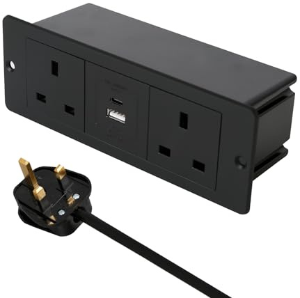 Desk Power Strip with USB C PD 20W,Desk Power Strip with USB & Type-C,Recessed Power Sokcet 2 Outlets for Home Office (Black)