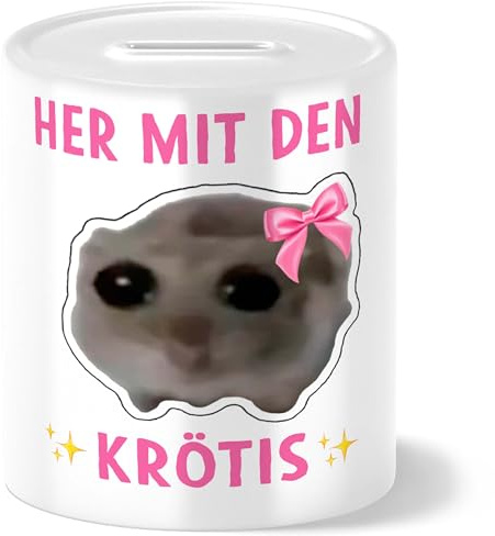 mindmonkeys® Hamsti | Sad Hamster Meme Lustige Spardose Lustige Sprüche Spardose | Her mit den Krötis | Keramik