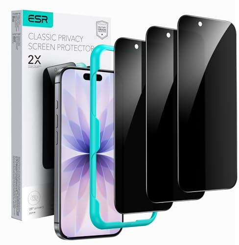 ESR 3 Stück für iPhone 17/16 Pro für Panzerglas Sichtschutz, Montagerahmen | Militärnorm-Schutz, 9H gehärtetes Glas, Anti-Spy, Vollflächig Displayschutzfolie, Ausrichtungsrahmen, Kratzfest