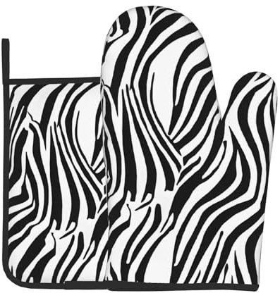Zebra Print Printed Oven Mitts And Pot Holders Set - 2 Pcs - Heat Resistant Waterproof Oven Gloves For Baking, Cooking, Bbq Grilling