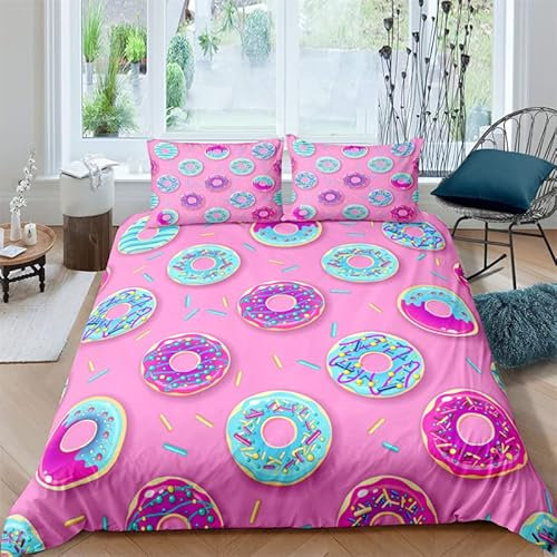 CHCHNXY Copripiumino Matrimoniale 260x240cm Ciambella Rosa Stampa 3D Morbido in Microfibra Biancheria da Letto,3 Pezzi Copripiumini Con Cerniera(1 Copripiumoni e 2 Federe 50x80cm)