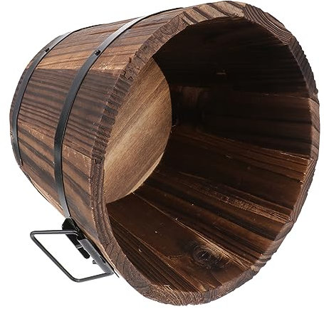 VANZACK Maceta de Madera en Forma de Barril Boca Plana, Ligera Agujero Respirable, Macetero Rústico Adecuado para Oficina y Decoración Interior
