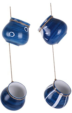 POPETPOP Maceta de Cerámica Colgante Azul, 4 Piezas, Redonda