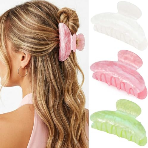 Reaky Haarklammer aus Acryl, rosa, süße Haarklammern, mittelgroß, Haar-Accessoires für Frauen (hellgrün+rosa+beige)