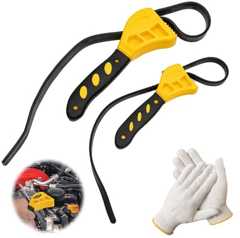 Rubber Strap Wrench Set, 2PCS Filter Wrench with Gloves, Oil Filter Strap 480 580mm In Length Reinforced Heavy Duty Rubber Belt With Gloves for Pipe Plumbers Oil Filter Water Filter Jar Opener