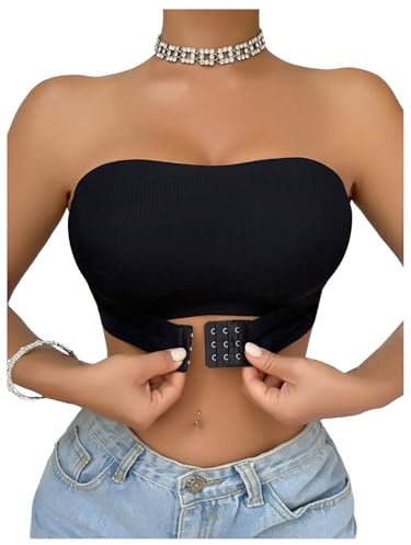 GORGLITTER Women's Front Fastening Bandeau Bras Strapless Wireless Push Up Comfy Bra for Tube Dresses Black Medium