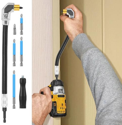 Rallonge flexible pour foret avec 5 embouts 25/50/65/70/90 mm - Arbre flexible 31 x 7 x 0,63 cm - Ultra robuste - Inoxydable - Stable - Porte-embout flexible - Extension d'arbre pour perceuse