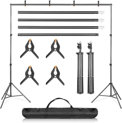 BALLSHOP Support de Fond Photo Réglable 2x3m - Kit Professionnel en Alliage d'Aluminium/Acier - Hauteur Max 2m (6.5ft) - pour Studios & Événements - Sac de Transport Inclus