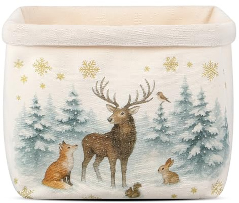 Sinmoe Cestino per Pane Natalizio in Tessuto Sacchetto per Pane Natalizio Decorazione per Tavola Festiva Invernali(Renna Acquerello)