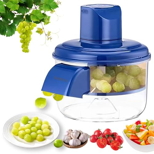 Máquina eléctrica de pelar uvas, máquina automática de pelado de acero inoxidable 304, máquina de fruta inteligente recargable comercial para uvas, ajo tomates y cerezas (azul)